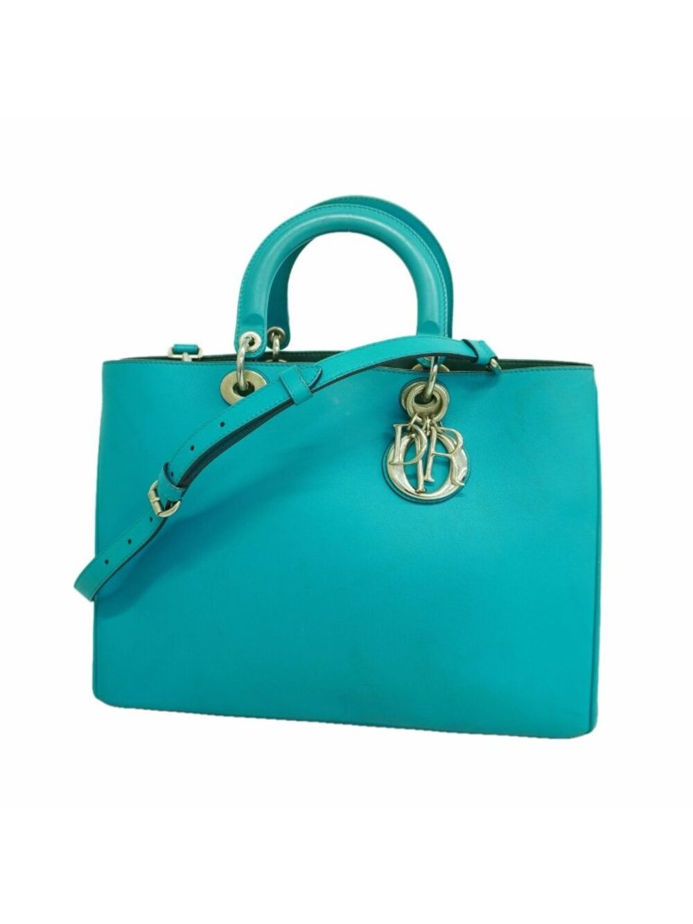 Dior Handbag Diorissimo Leather Blue Silver 2-Way Bag
